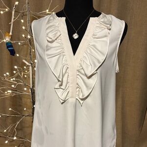 J.Crew Ruffle Front Sleeveless Blouse – White (NWT)